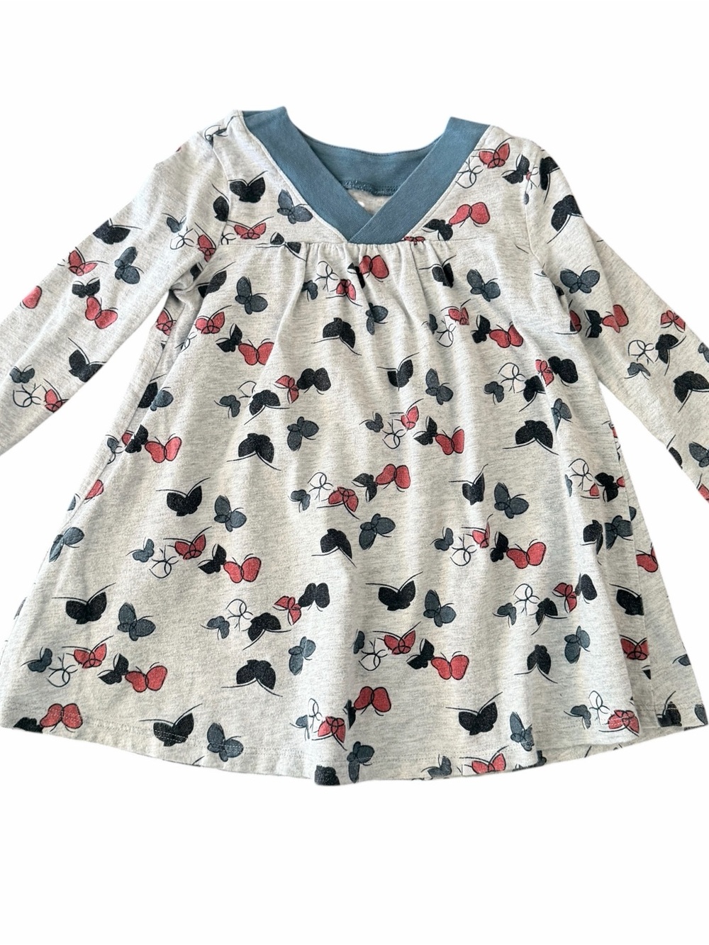 Tea Collection Grey Butterfly V-Neck LS dress 2T